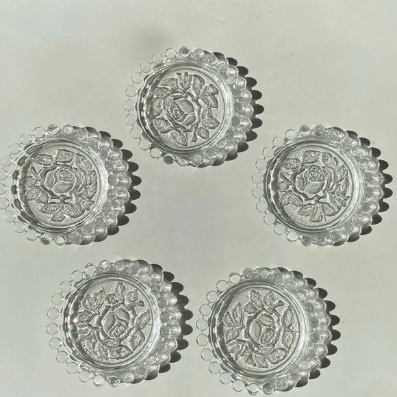 Set of 5 Hobnail Rose Vintage Clear Glass Coasters - German Democratic Republic